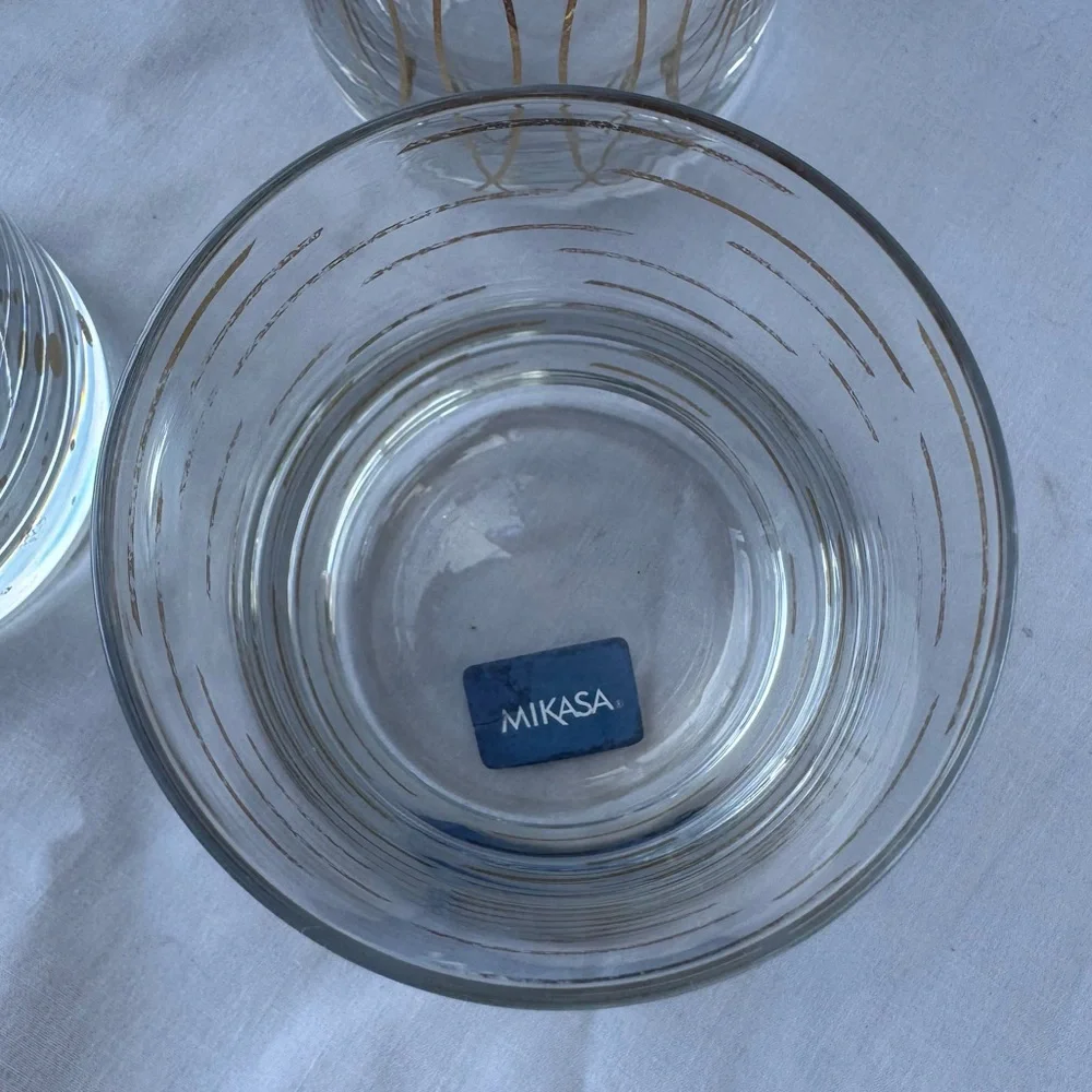 Set of 4 Mikasa Gold Metallic Retro Atomic Patterned Glasses, Lowball Cocktail